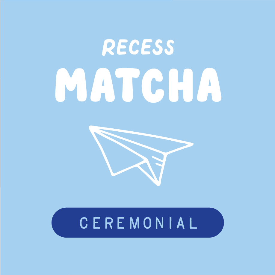 Recess Matcha ceremonial matcha logo on a light blue background