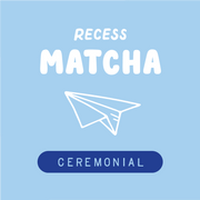 Recess Matcha ceremonial matcha logo on a light blue background